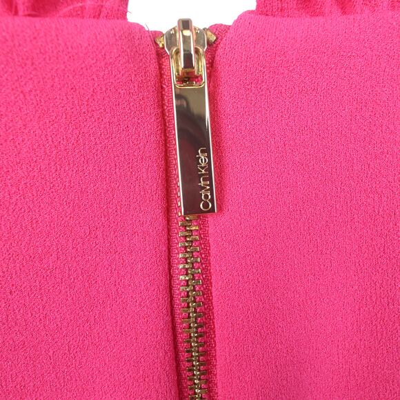 Calvin Klein Pink Ruffle V-Neck Sheath Dress Gold Back Zipper Size 8 - Picture 7 of 9